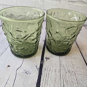 Vintage Anchor Hocking Lido Milano Juice Glasses | Avocado Green Crinkle | MCM